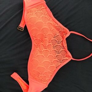 Pink/coral halter bathing suit top